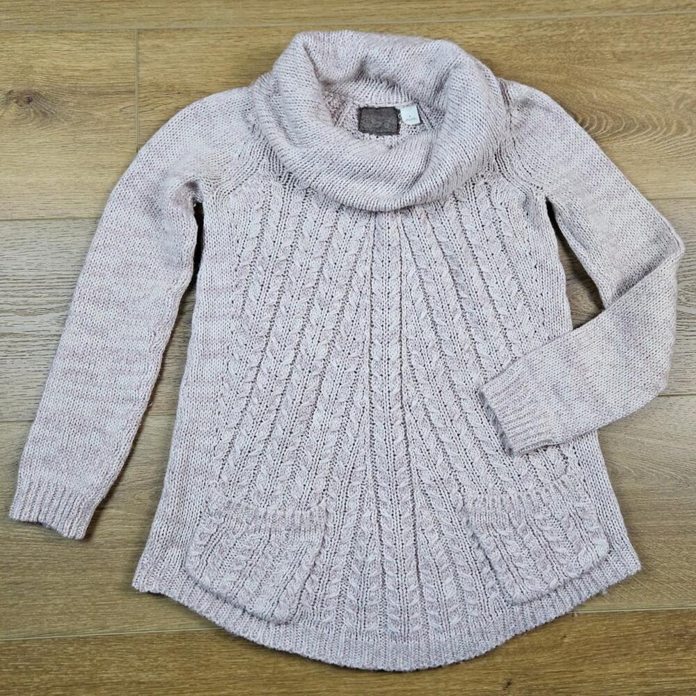 Anthropologie Guinevere Pink Mohair Blend Chunky CableKnit Cowl Neck Sweater S